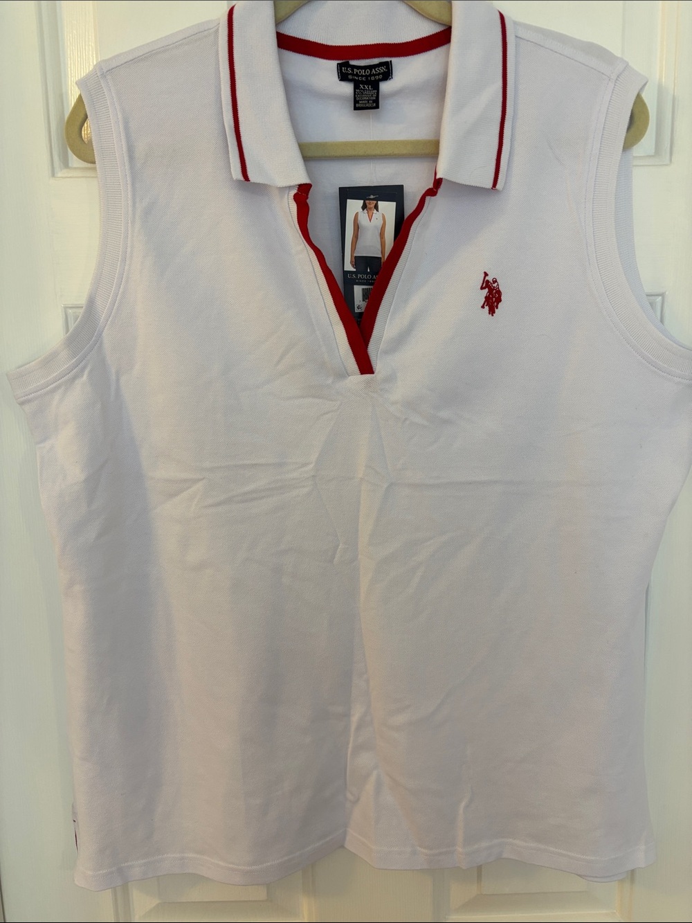 U.S. Polo Assn. White Sleeveless Polo Tee with Red Trim